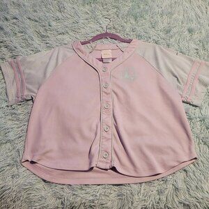 Disney Ariel #89 Jersey T-Shirt Mesh Short Sleeve Button Front Crop Pink Size M